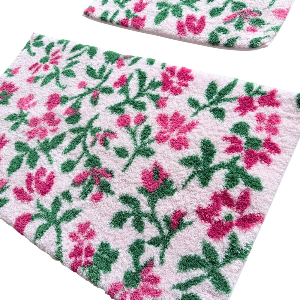 Martha Stewart Floral Bath Mat Pink Green Cottagecore Tufted 2pc Rugs